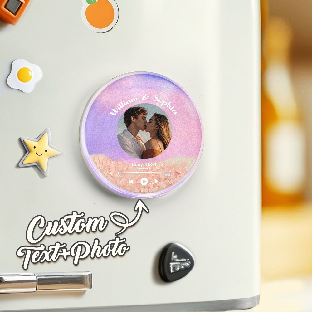 Magnete Da Frigo Rotondo Personalizzato Con Sabbia Mobile, Magnete Da Frigo Personalizzato Con Foto Per Coppia - GiftlabIT
