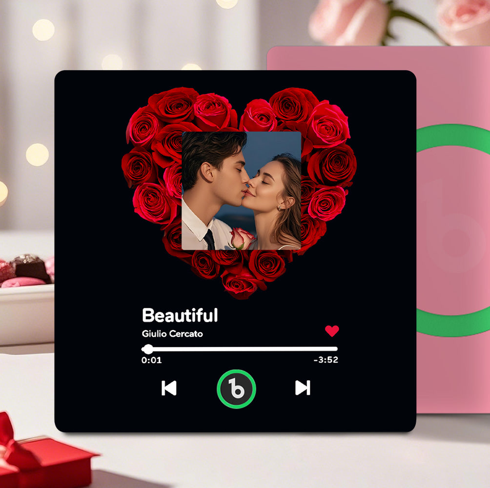 Magnete Da Frigo Personalizzato Con Musica, Rosa E Foto, Magnete Da Frigo Colorato Per Album, Regalo Per Lei - GiftlabIT