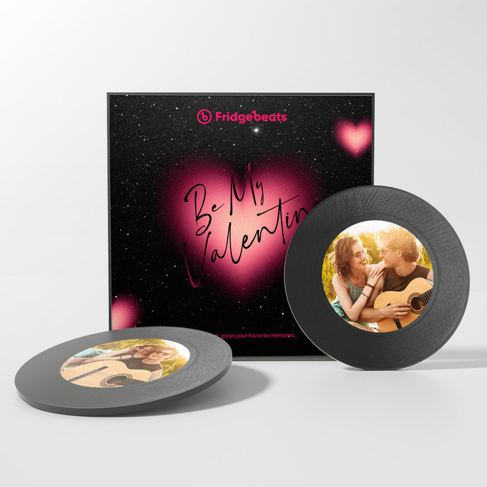 Magnete Da Frigo Personalizzato Con Musica E Foto. È Possibile Personalizzare Da 1 A 6 Vinili E Canzoni: Notte Stellata E Cuore. - GiftlabIT