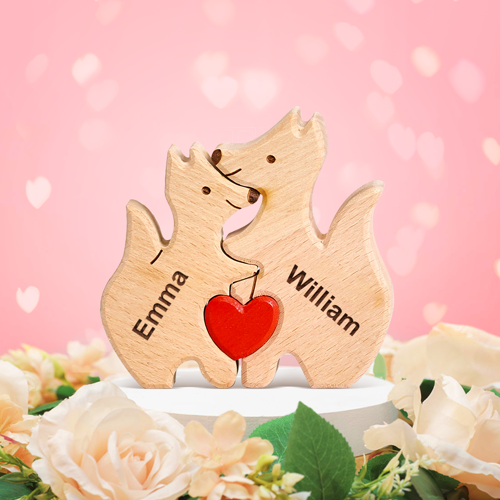 Regali Di San Valentino: Puzzle In Legno Con La Famiglia Di Volpi E Nomi Personalizzati. - GiftlabIT