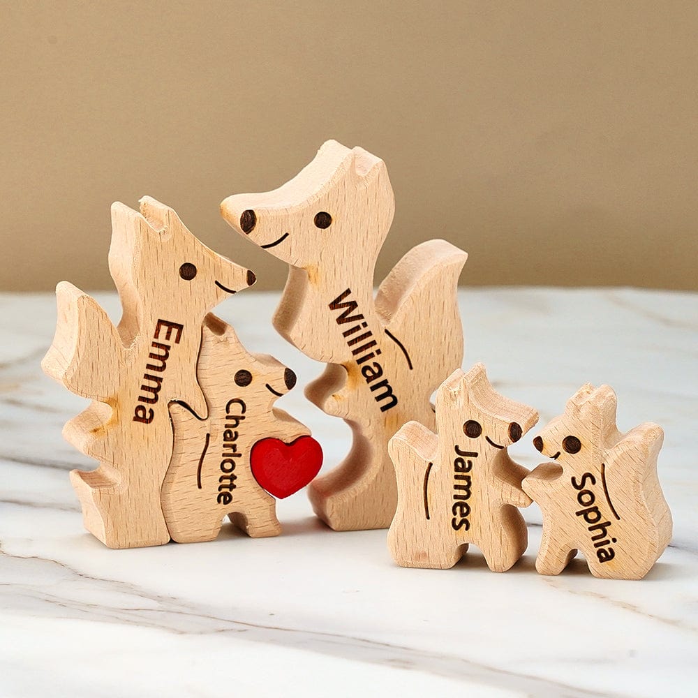 Puzzle In Legno A Forma Di Famiglia Di Volpi Con Nomi Personalizzati, Regalo Per L'inaugurazione Della Casa. - GiftlabIT