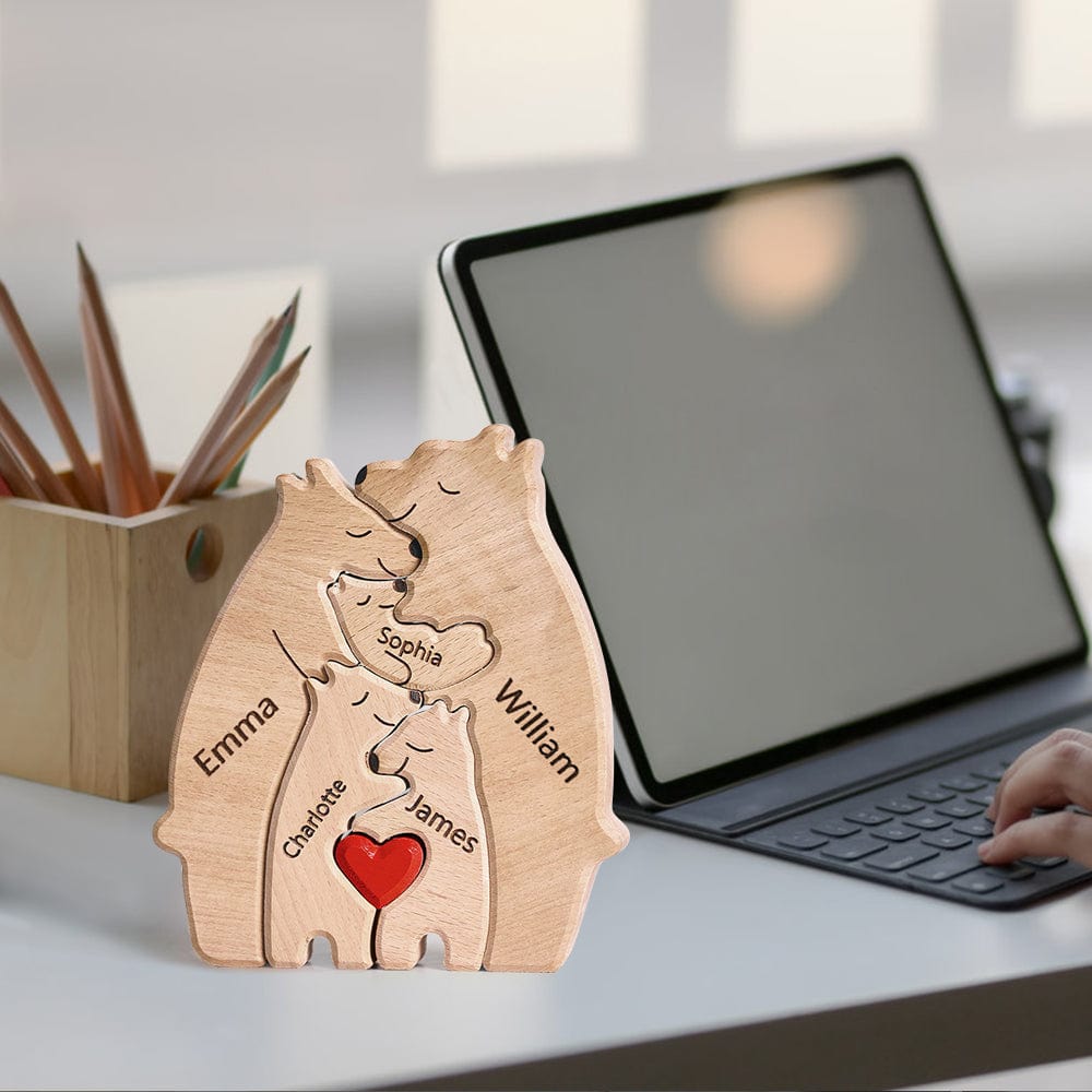 Targa In Legno A Forma Di Orsi Con Nomi Di Famiglia Personalizzati, Puzzle A Forma Di Orsi, Decorazione Per La Casa. - GiftlabIT