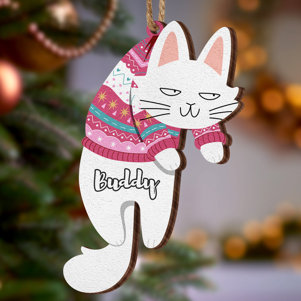 Decorazione Natalizia Personalizzata In Legno A Forma Di Gatto Da Appendere, Regalo Di Natale. - GiftlabIT