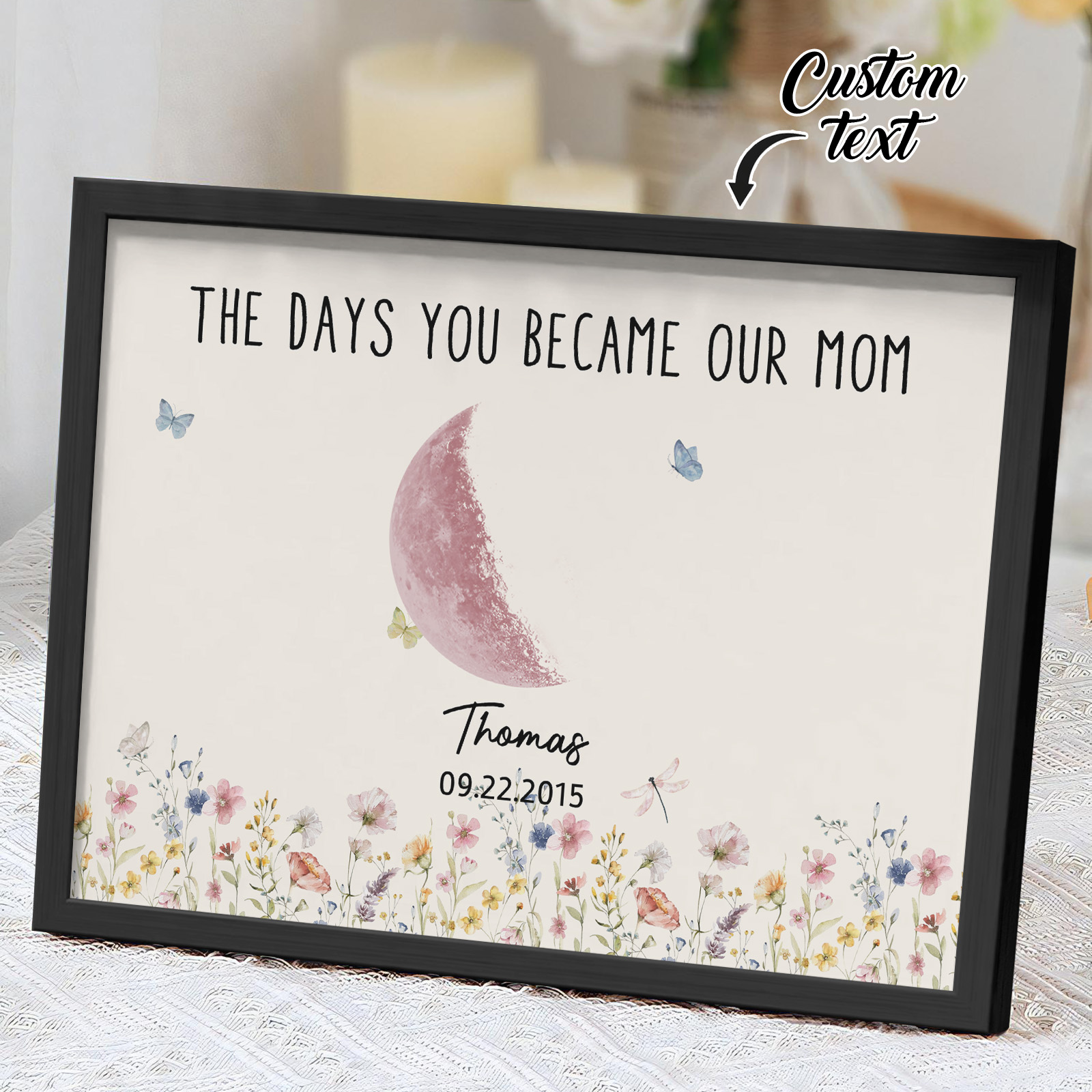 Fasi Lunari Rosa Personalizzate, Luna Di Nascita Personalizzata, Splendida Collina Di Notte Con Nomi Dei Bambini, Regalo Ideale Per La Festa Della Mamma. - GiftlabIT
