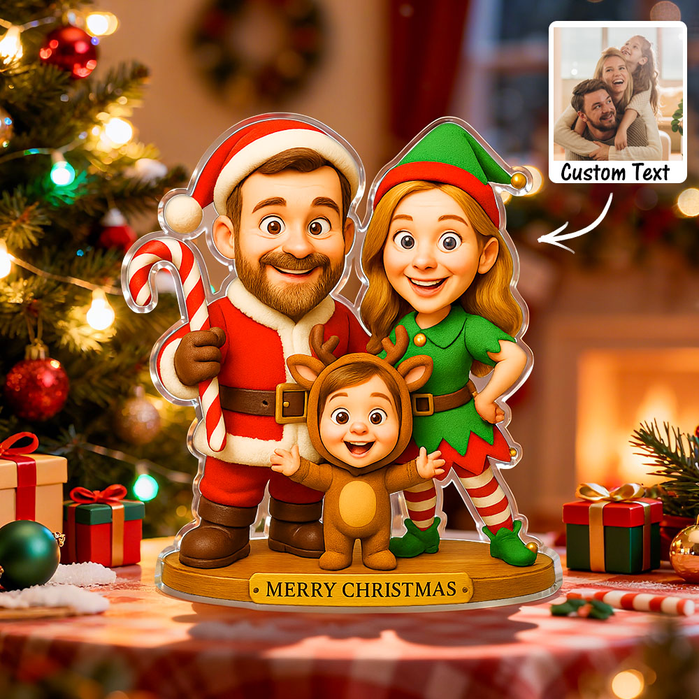 Targa Acrilica Personalizzata Con Caricatura Natalizia Di Famiglia, Effetto 2d E 3d Pop. - GiftlabIT