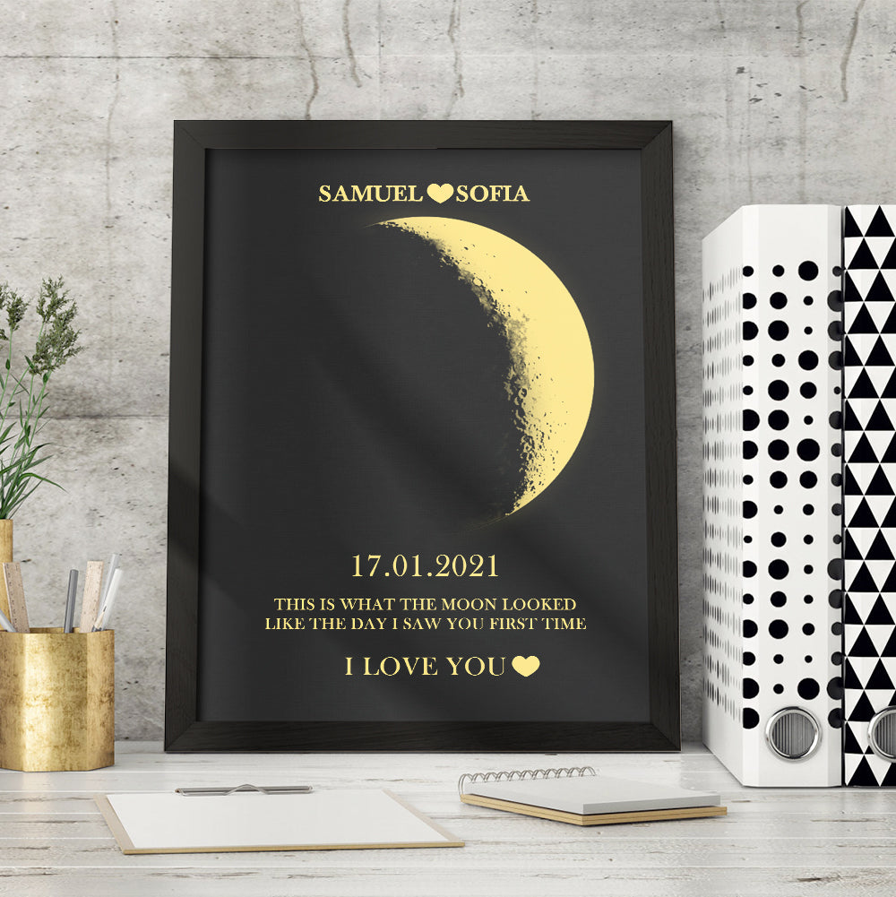 Regali Di San Valentino Per Lei: Cornice In Legno Personalizzata Con Fasi Lunari E Nomi, Con Testo A Scelta, Ideale Per L'arredamento Di Casa. - GiftlabIT