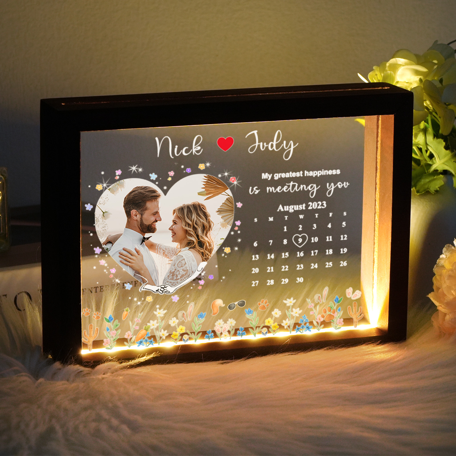 Cornice Portafoto Personalizzata Con Luce Led, Regalo Per I Momenti Più Dolci Dell'amore - La Mia Più Grande Felicità È Stata Incontrarti - GiftlabIT