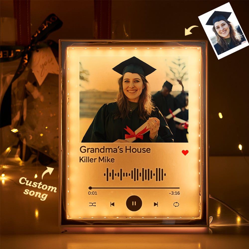 Cornice Portafoto Con Canzone, Regali Di Laurea, Targa Con Canzone, Codice Musicale Personalizzato, Luce Notturna - GiftlabIT