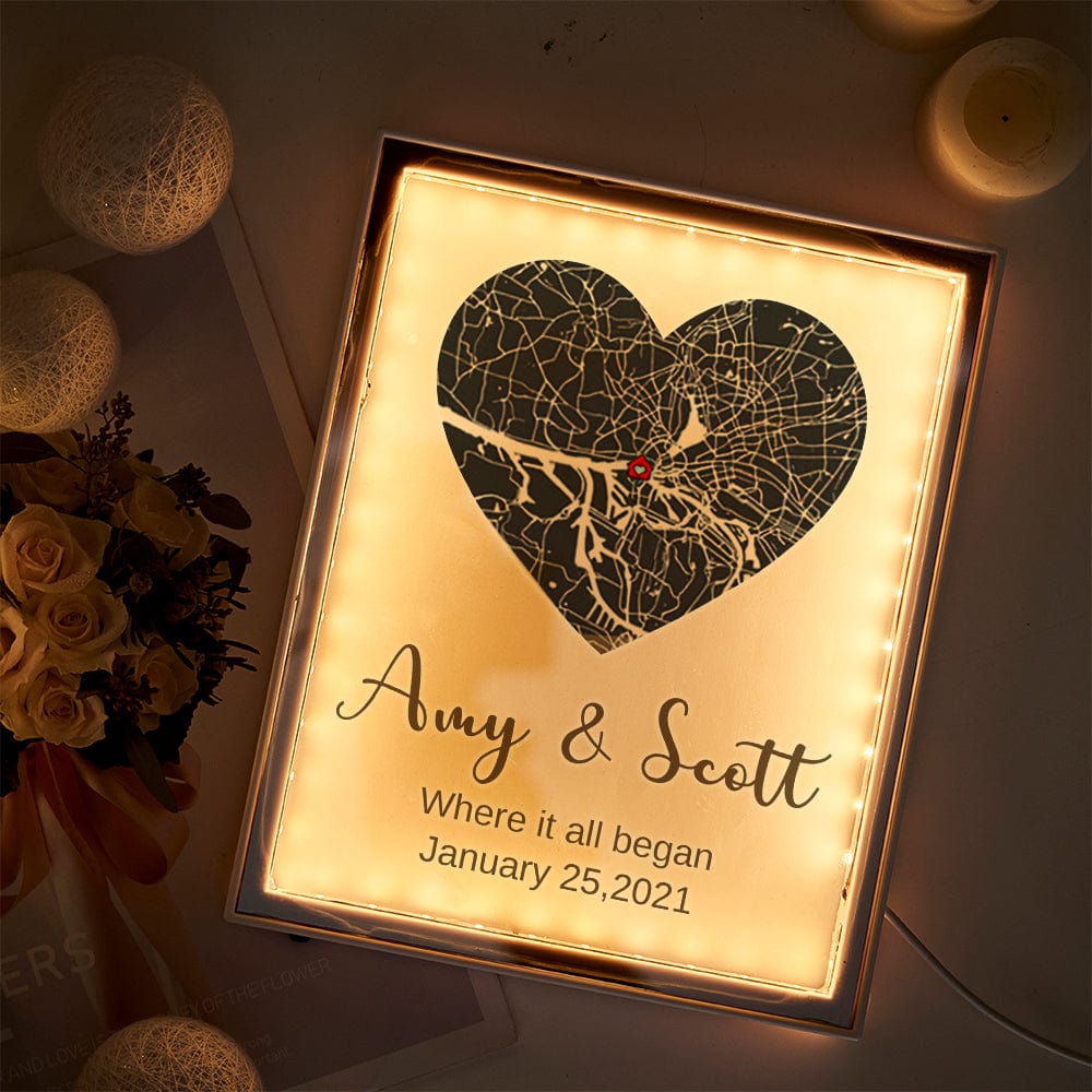 Specchio Luminoso Con Mappa Personalizzata, Regalo Per Relazioni A Distanza. - GiftlabIT