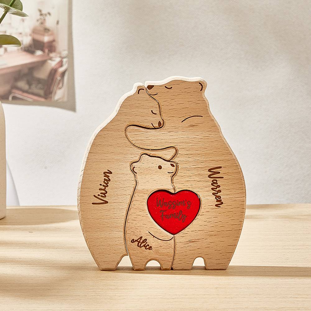 Puzzle In Legno A Forma Di Orsacchiotto Con Nomi Personalizzati Dei Membri Della Famiglia - Decorazione Per La Casa - GiftlabIT