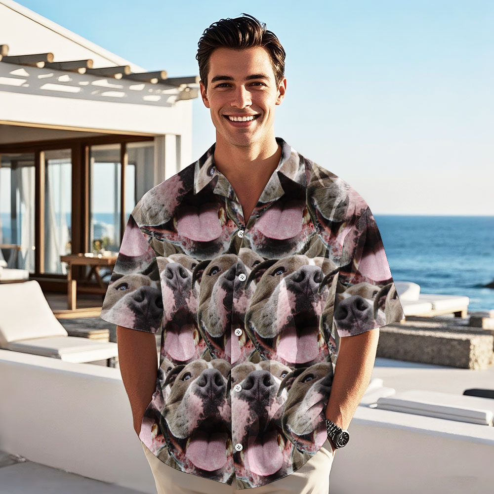 Camicia Hawaiana Personalizzata Con Foto, Con Grande Faccia, Divertente, Estiva Per Amanti Dei Cani - GiftlabIT