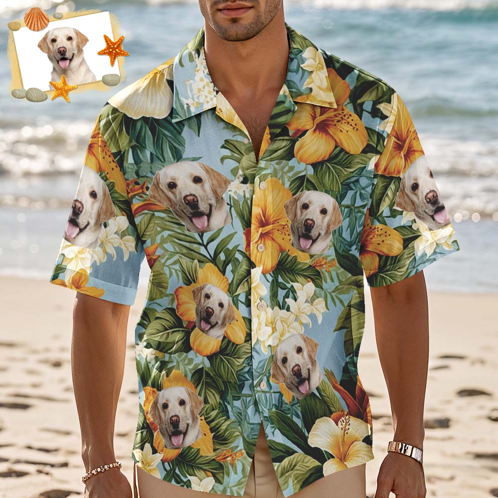 Camicia Hawaiana Personalizzata Con Fiori Arancioni, Camicia Hawaiana Personalizzata Con Foto, Camicia Hawaiana Divertente Per Feste E Vacanze, Ideale Per Gli Amanti Degli Animali Domestici. - GiftlabIT
