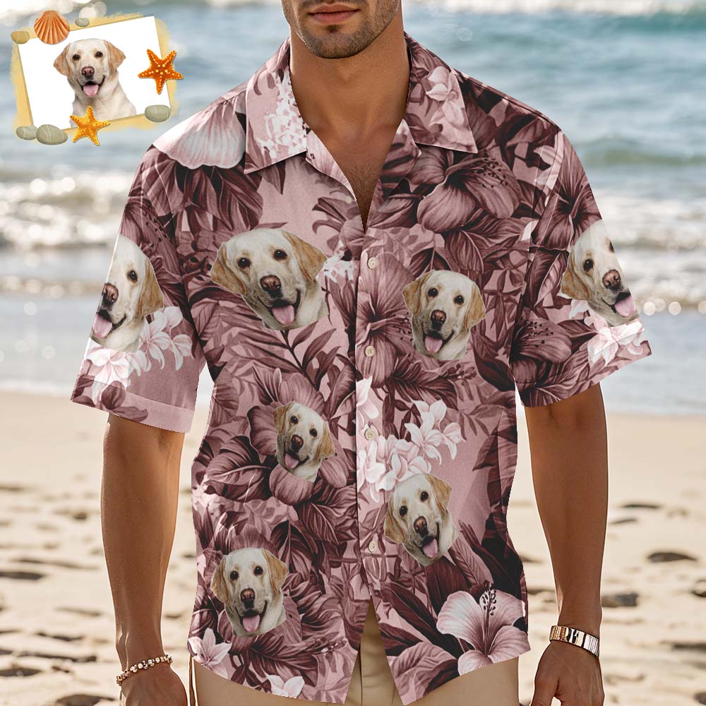 Camicia Hawaiana Personalizzata Foglie Rosa Camicia Hawaiana Con Foto Personalizzata Camicie Divertenti Per Feste In Vacanza Per Gli Amanti Degli Animali Domestici - GiftlabIT
