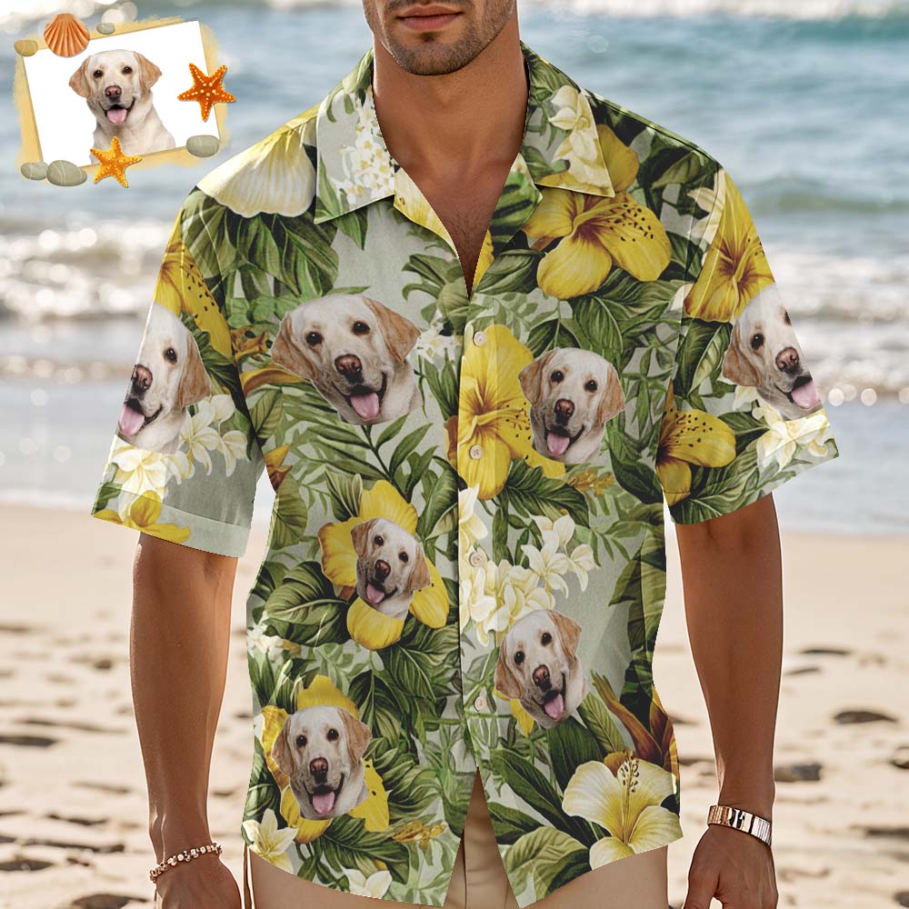 Camicia Hawaiana Personalizzata Con Fiori Gialli, Camicia Hawaiana Personalizzata Con Foto, Camicia Hawaiana Divertente Per Feste E Vacanze, Ideale Per Gli Amanti Degli Animali Domestici. - GiftlabIT