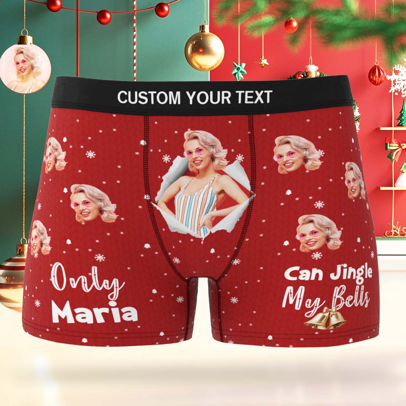 Boxer Da Uomo Personalizzati Con La Faccia, Regalo Di Natale 'solo Posso Far Tintinnare Le Mie Campanelle' Con Banane, Boxer Divertenti Da Uomo Personalizzati Con Foto, Regalo Di Natale - GiftlabIT