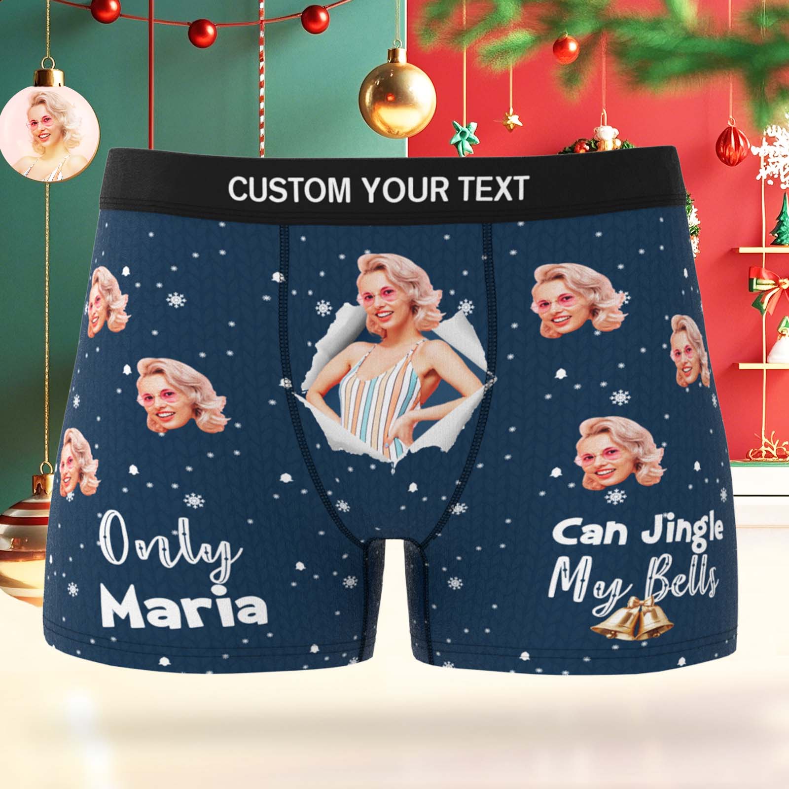 Boxer Da Uomo Personalizzati Con La Faccia, Regalo Di Natale 'solo Posso Far Tintinnare Le Mie Campanelle' Con Banane, Boxer Divertenti Da Uomo Personalizzati Con Foto, Regalo Di Natale - GiftlabIT
