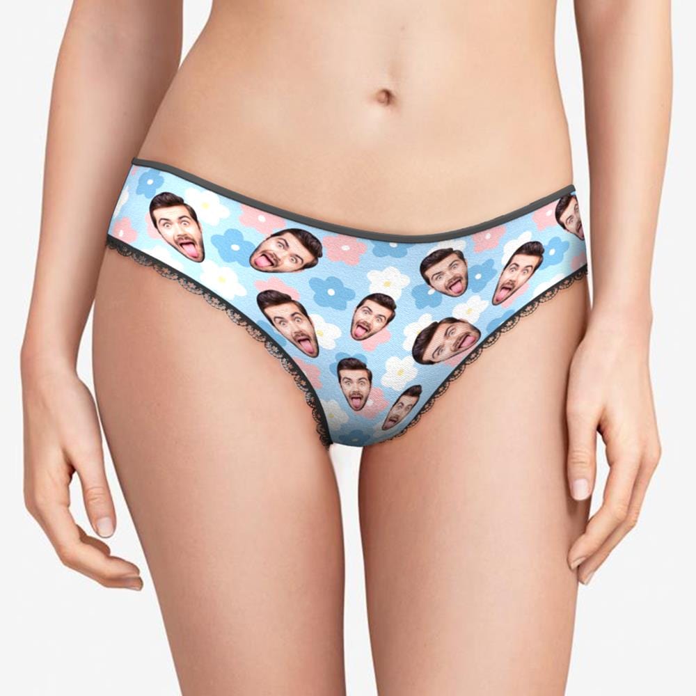 Mutandine Da Donna Con Viso Personalizzato, Viso Da Uomo Con Fiore Blu - GiftlabIT