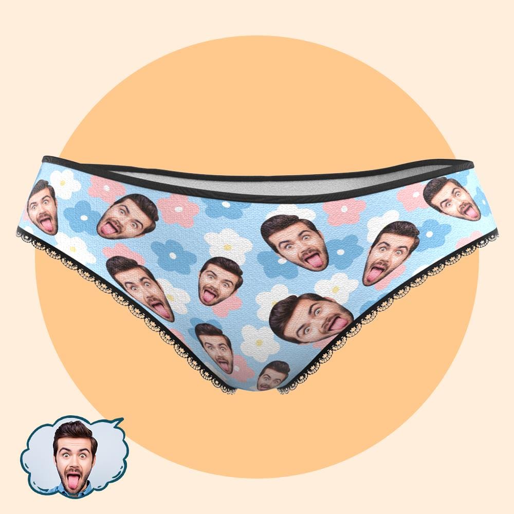 Mutandine Da Donna Con Viso Personalizzato, Viso Da Uomo Con Fiore Blu - GiftlabIT