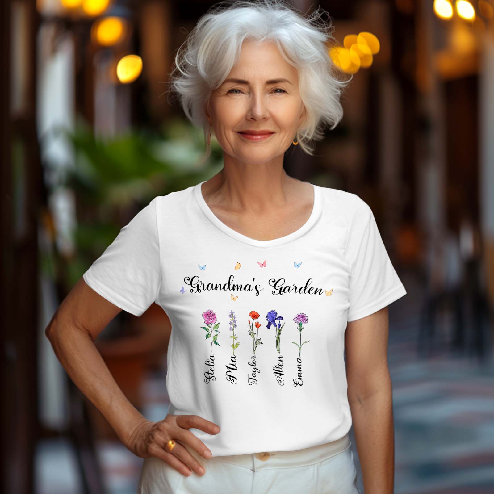 Maglietta Personalizzata 'il Giardino Della Nonna', T-shirt Con Fiore Di Nascita Personalizzato Per La Festa Della Mamma, Regalo Per La Festa Della Mamma - GiftlabIT
