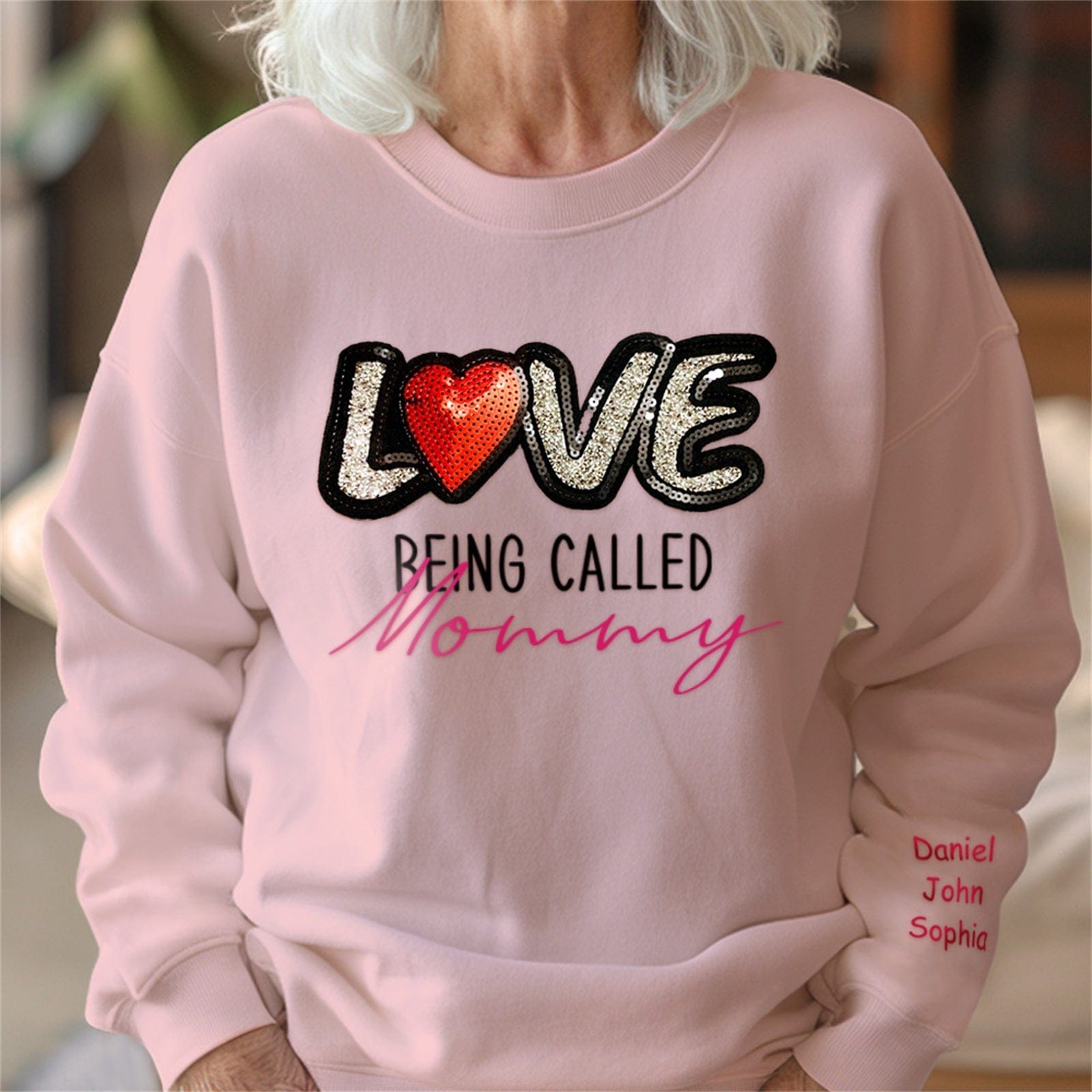 Felpa Personalizzata Con Nomi, Felpa Personalizzata Con La Scritta Love E Paillettes, Regalo Per La Festa Della Mamma. - GiftlabIT