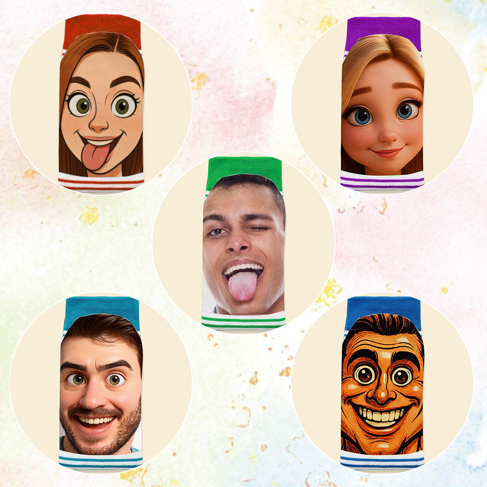 Calzini Personalizzati Con Faccine Divertenti In Stile Cartone Animato, Regalo Fotografico Per Lui E Per Lei - GiftlabIT