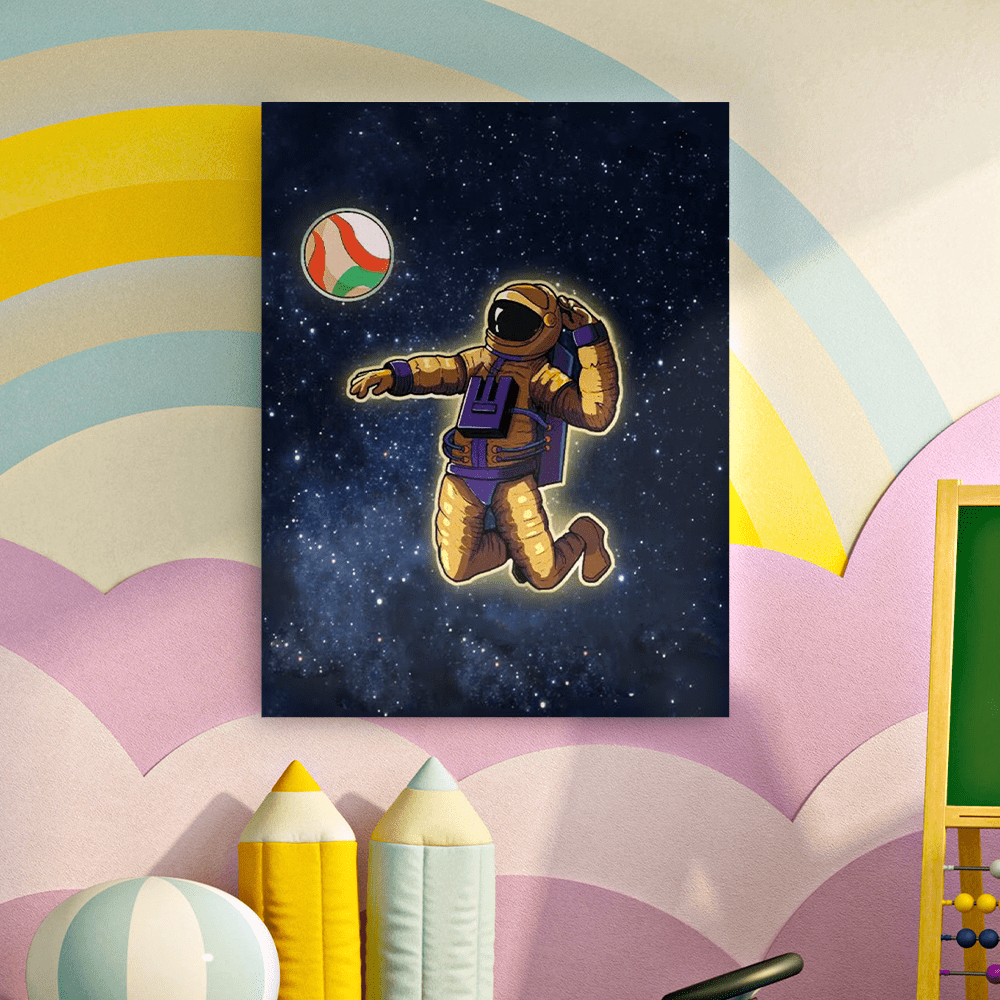 Tela Con Disegni Psichedelici: Astronauta Che Gioca A Pallavolo, Regali Psichedelici Per L'inaugurazione Della Casa. - GiftlabIT