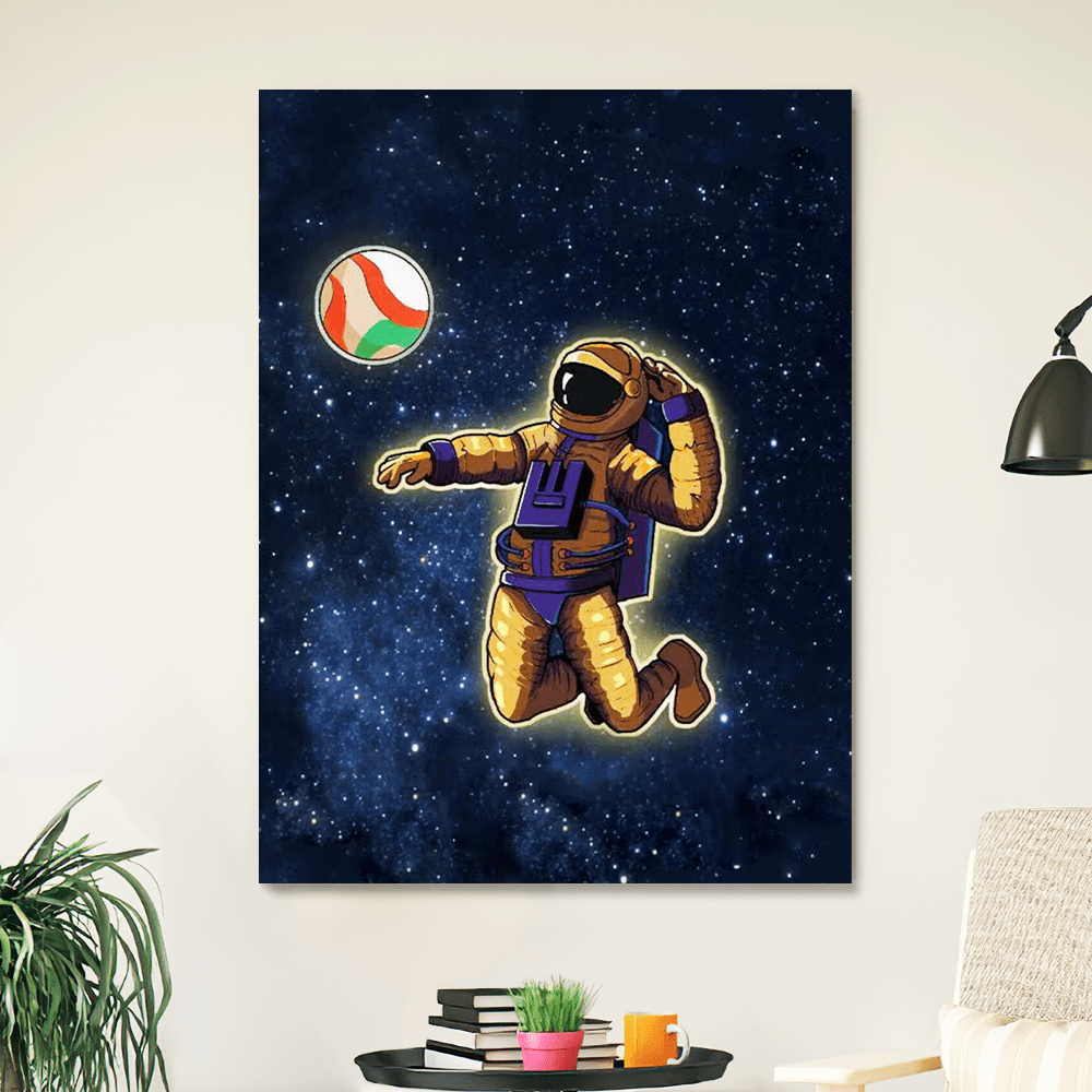 Tela Con Disegni Psichedelici: Astronauta Che Gioca A Pallavolo, Regali Psichedelici Per L'inaugurazione Della Casa. - GiftlabIT