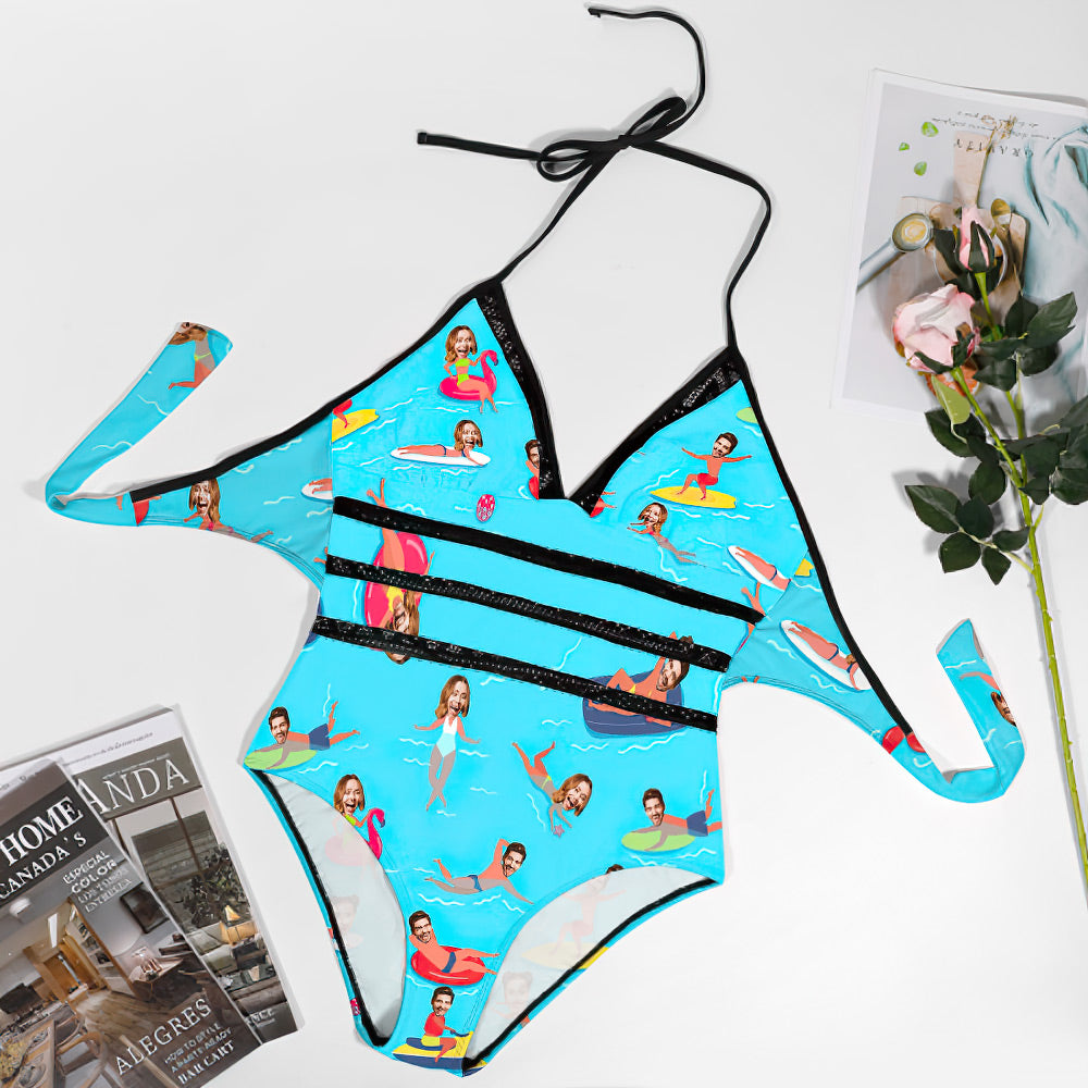 Costume Da Bagno Intero Taglie Forti Con Stampa Viso, Ideale Come Regalo Per Feste In Piscina. - GiftlabIT