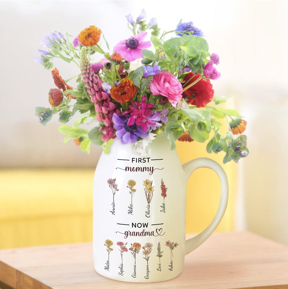 Vaso Personalizzato 'giardino Della Nonna' A 2 Strati Con Fiori Del Mese Di Nascita, Regalo Per La Famiglia E La Festa Della Mamma. - GiftlabIT