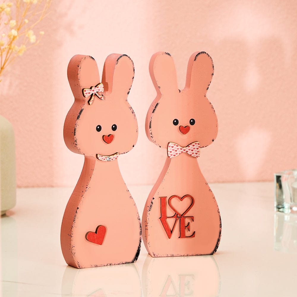 Coppia Di Coniglietti In Legno, Decorazione Per La Casa, Regalo Di San Valentino Per La Coppia - GiftlabIT