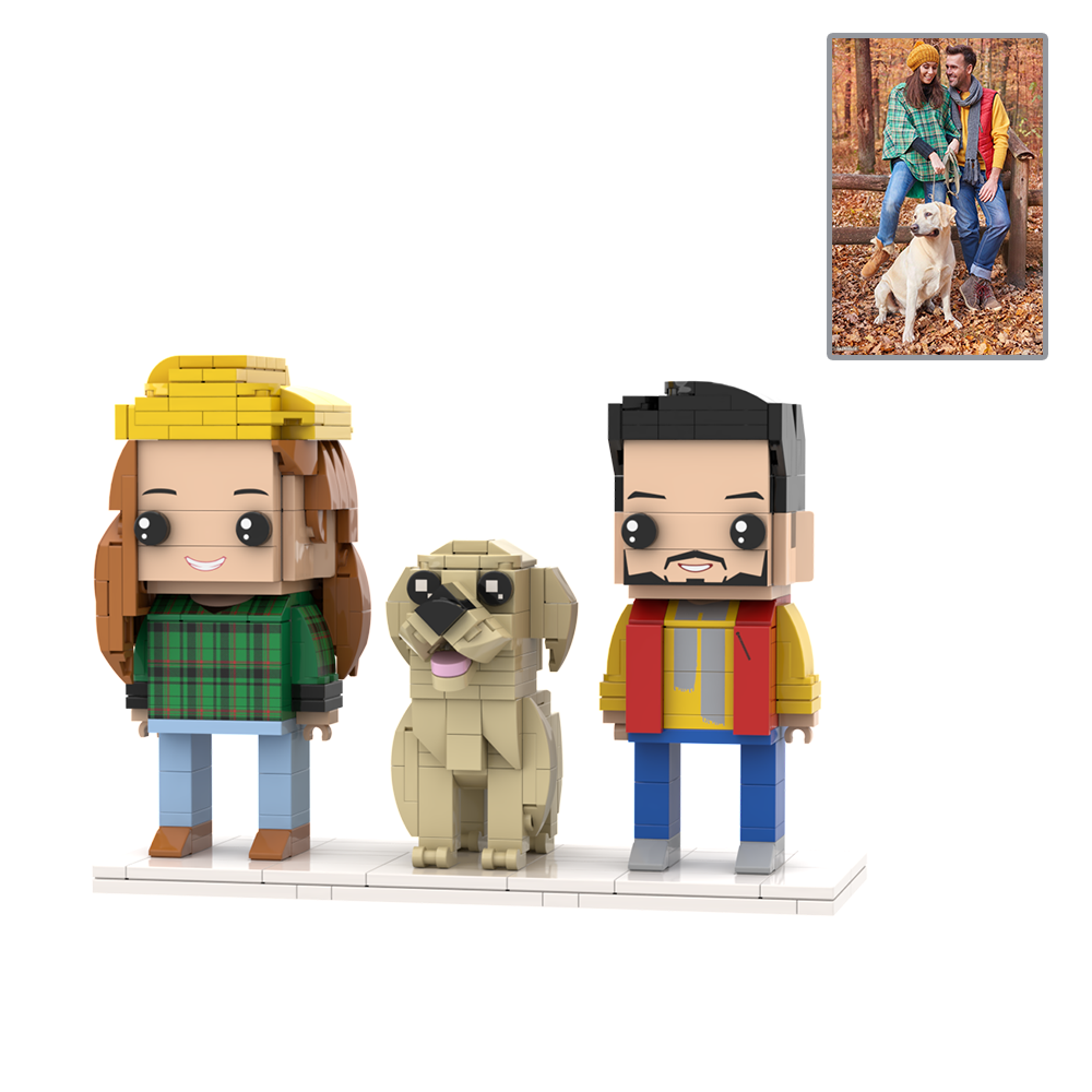 Personaggi In Mattoncini Personalizzabili A Figura Intera Per 2 Persone, Personaggi In Mattoncini Personalizzati Con Animali Domestici, Regalo Per Coppie - GiftlabIT