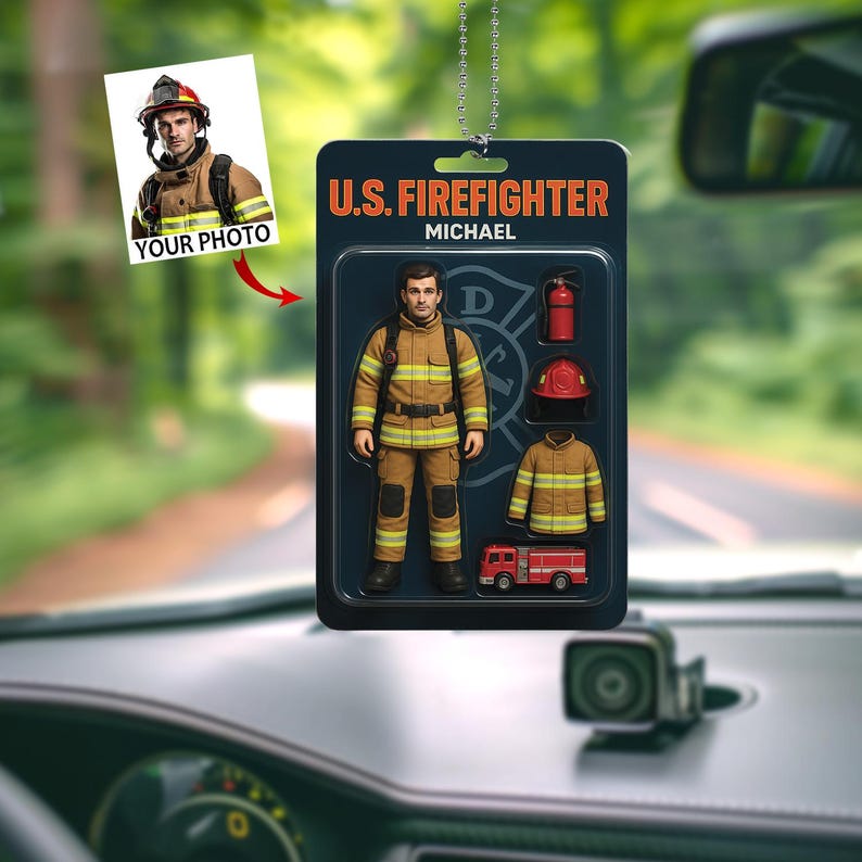 Action Figure Completamente Personalizzabile Con Effetto 3d, Confezione Regalo In Stile Scatola Giocattolo, Regalo Artistico Personalizzato In Acrilico, Appendiabiti Per Auto, Regalo Per Pompiere - GiftlabIT