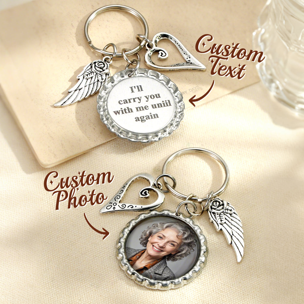 Portachiavi Personalizzato Con Foto E Testo, Portachiavi A Forma Di Cuore E Ala, Regalo Commemorativo. - GiftlabIT