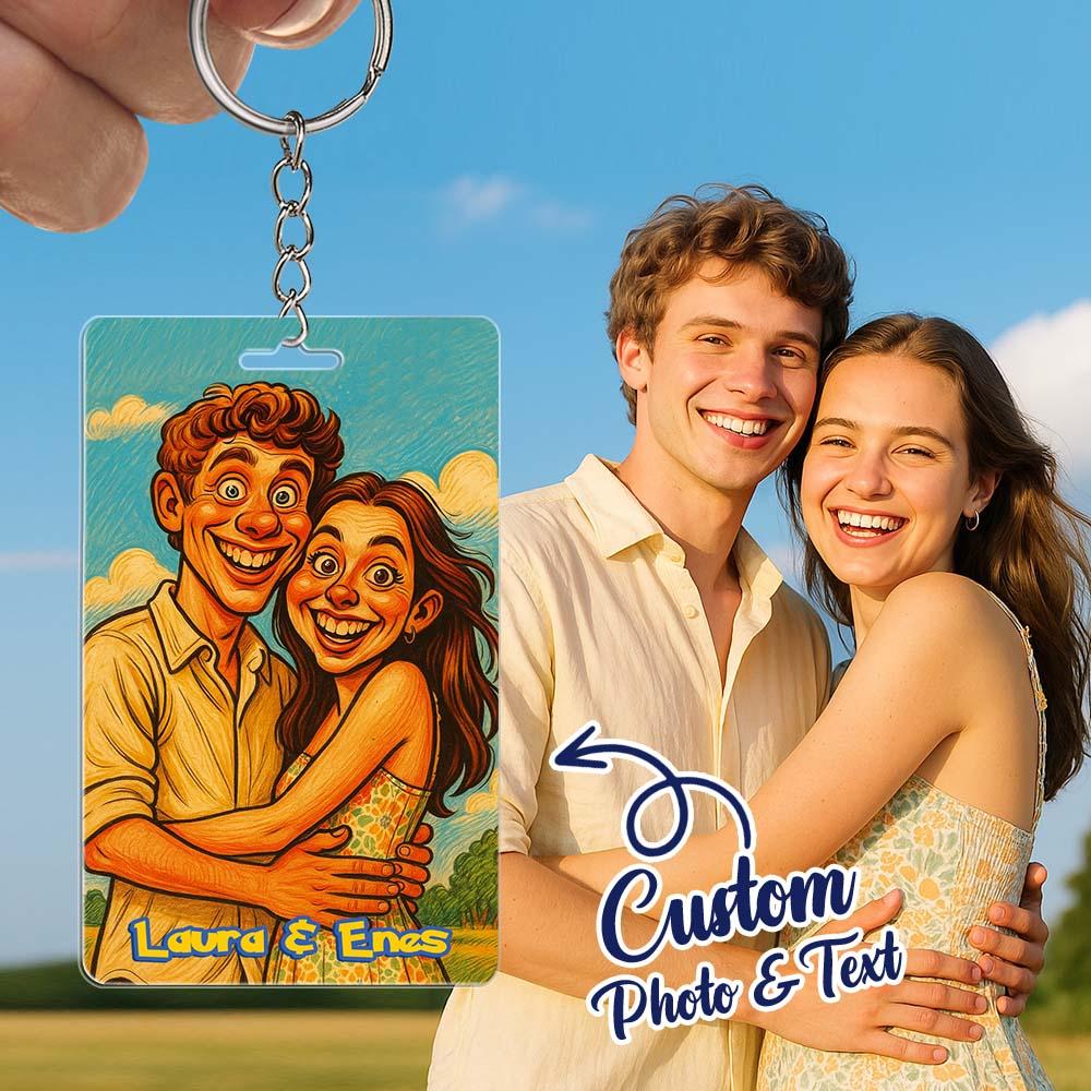 Portachiavi Personalizzato Con Ritratto A Cartone Animato, Regalo Artistico In Acrilico, Regalo Personalizzato Con Foto Per Lui E Per Lei - GiftlabIT