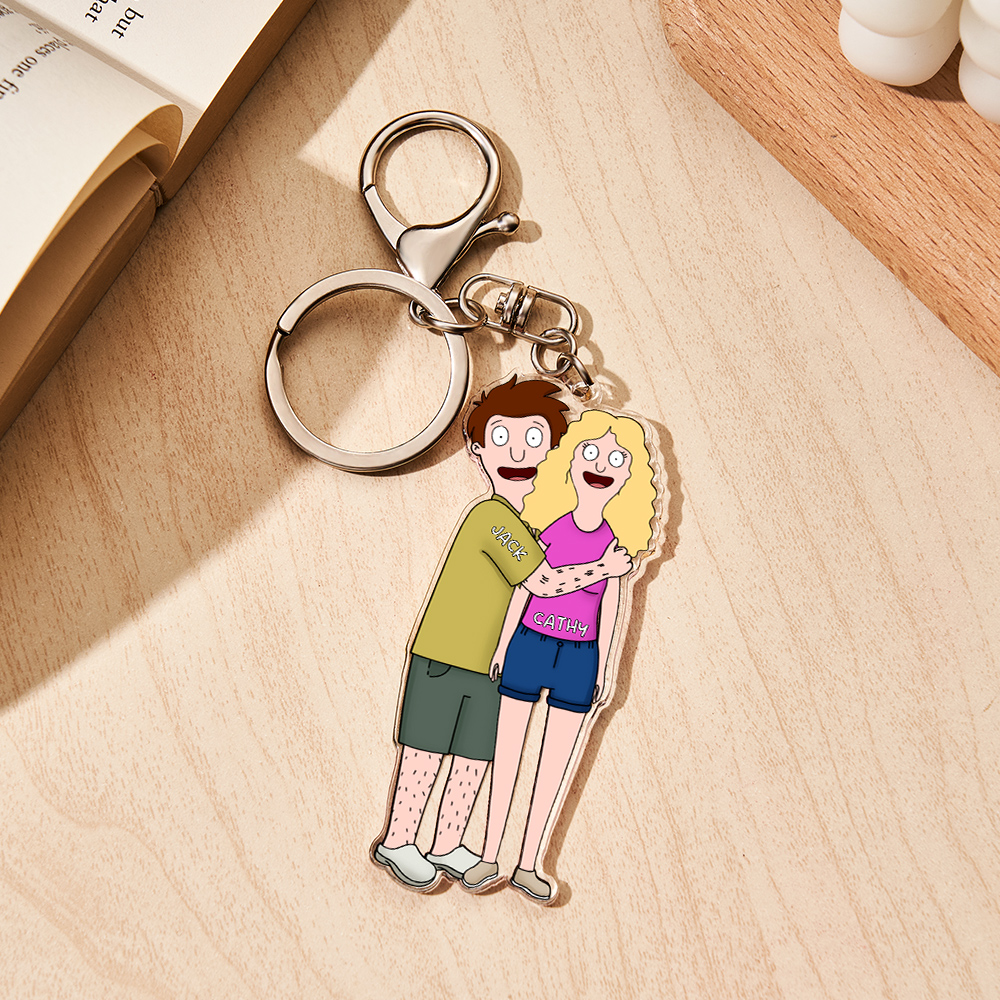 Portachiavi Personalizzato In Stile Cartone Animato, Regalo Personalizzato Per Coppie - GiftlabIT