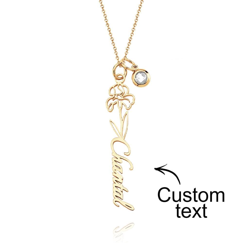 Collana Personalizzata Con Testo, Fiore Di Nascita E Pietra Portafortuna, Regalo Personalizzato Per La Mamma - GiftlabIT