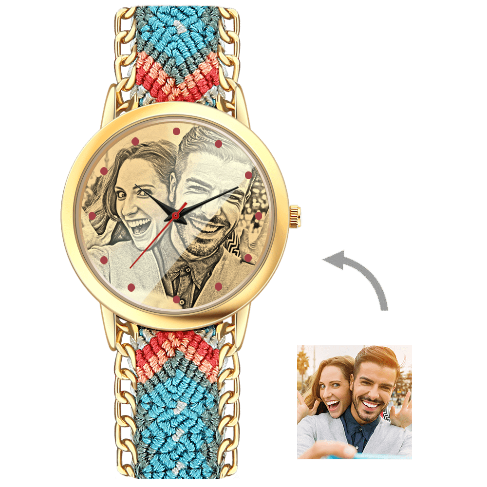 Orologio Con Foto, Cinturino Intrecciato Colorato, Regalo Di Anniversario - Cinturino A Corda 40 Mm - GiftlabIT