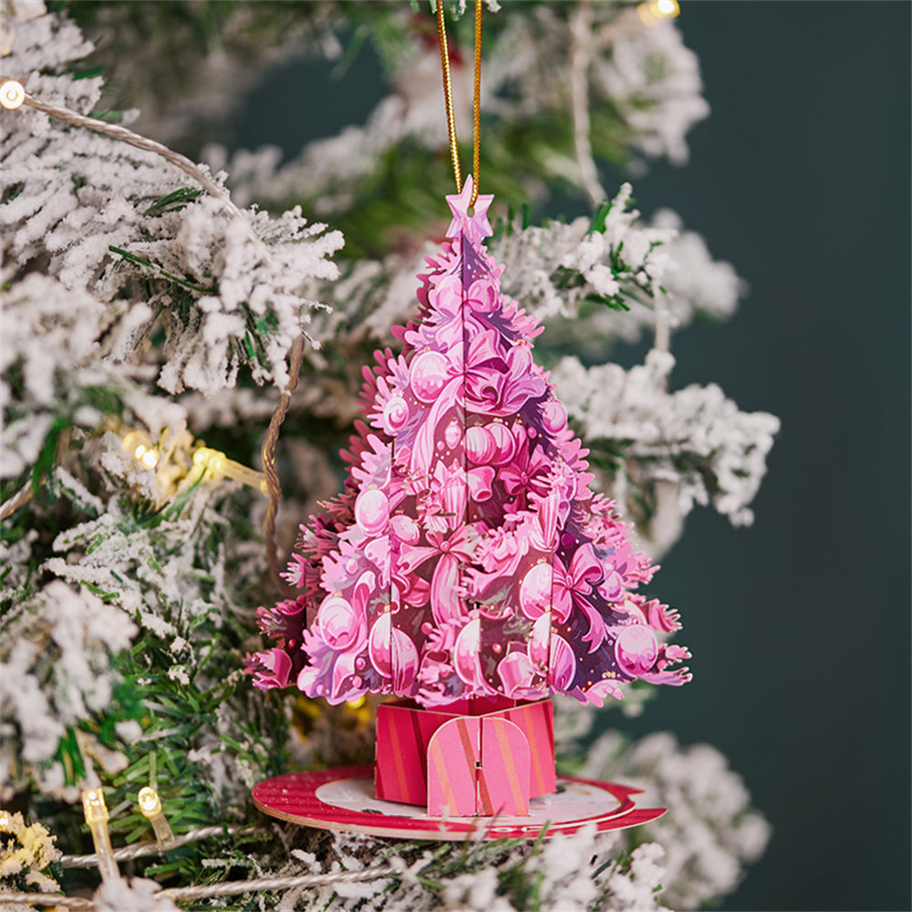 Decorazione Natalizia Rosa Per Albero Di Natale, Biglietto Di Auguri Natalizio 3d A Comparsa - GiftlabIT