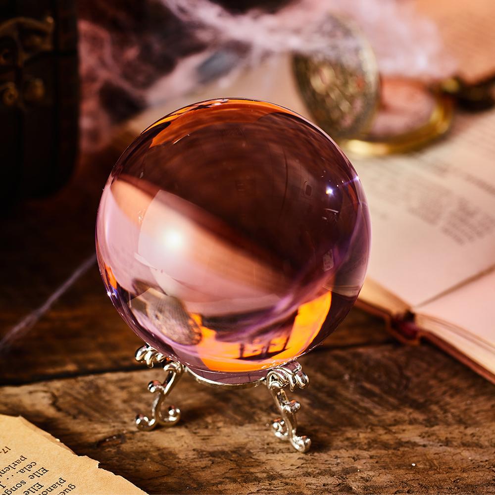Sfera Di Cristallo Rosa Con Supporto, Sfera Di Cristallo Rosa Per Divinazione, Pietra Curativa Per La Decorazione Della Casa - GiftlabIT