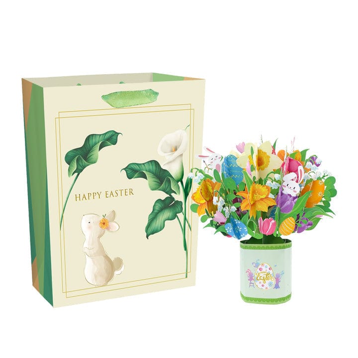 Biglietto Pop-up Con Bouquet Di Coniglietti E Sacchetto Regalo Con Gigli - GiftlabIT