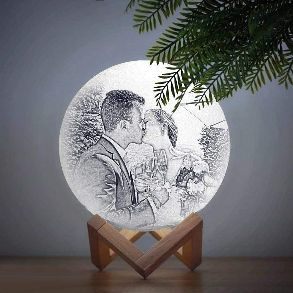 Lampada A Forma Di Luna, Regalo Per Anniversario Di Matrimonio - Due Colori A Sfioramento - GiftlabIT