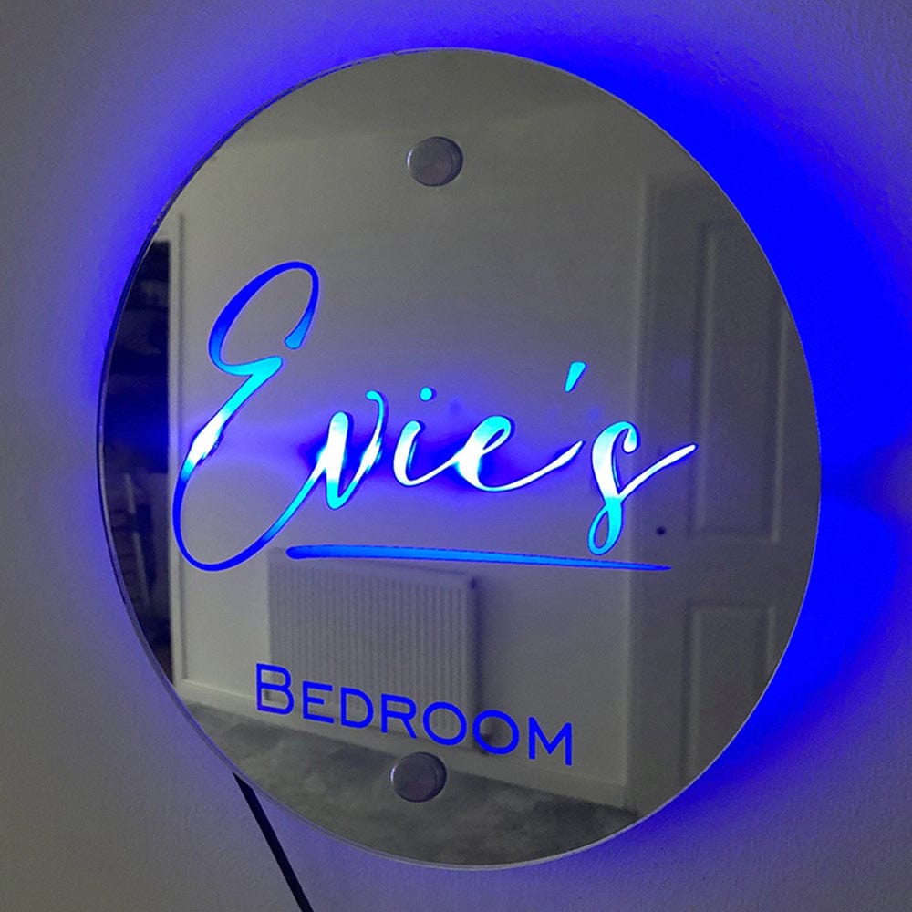 Specchio Luminoso Personalizzato Con Nome, Specchio Rotondo Luminoso Personalizzato Con Nome, Insegna Luminosa, Regalo - GiftlabIT