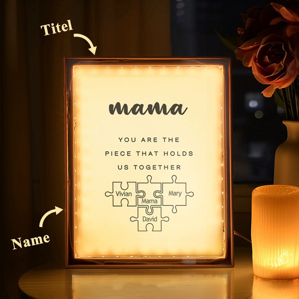 Specchio Con Luce Personalizzata Con Nome 'mamma, Sei Il Pezzo Che Ci Tiene Uniti', Luce Notturna Per La Mamma - GiftlabIT