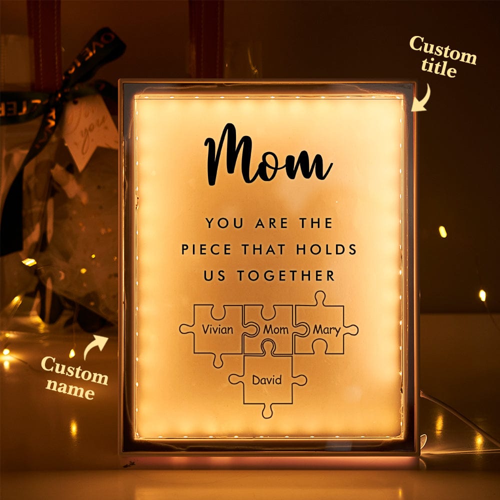 Specchio Con Luce Personalizzata Con Nome, Luce Notturna 'mamma, Sei Il Pezzo Che Ci Tiene Uniti' Per La Mamma. - GiftlabIT