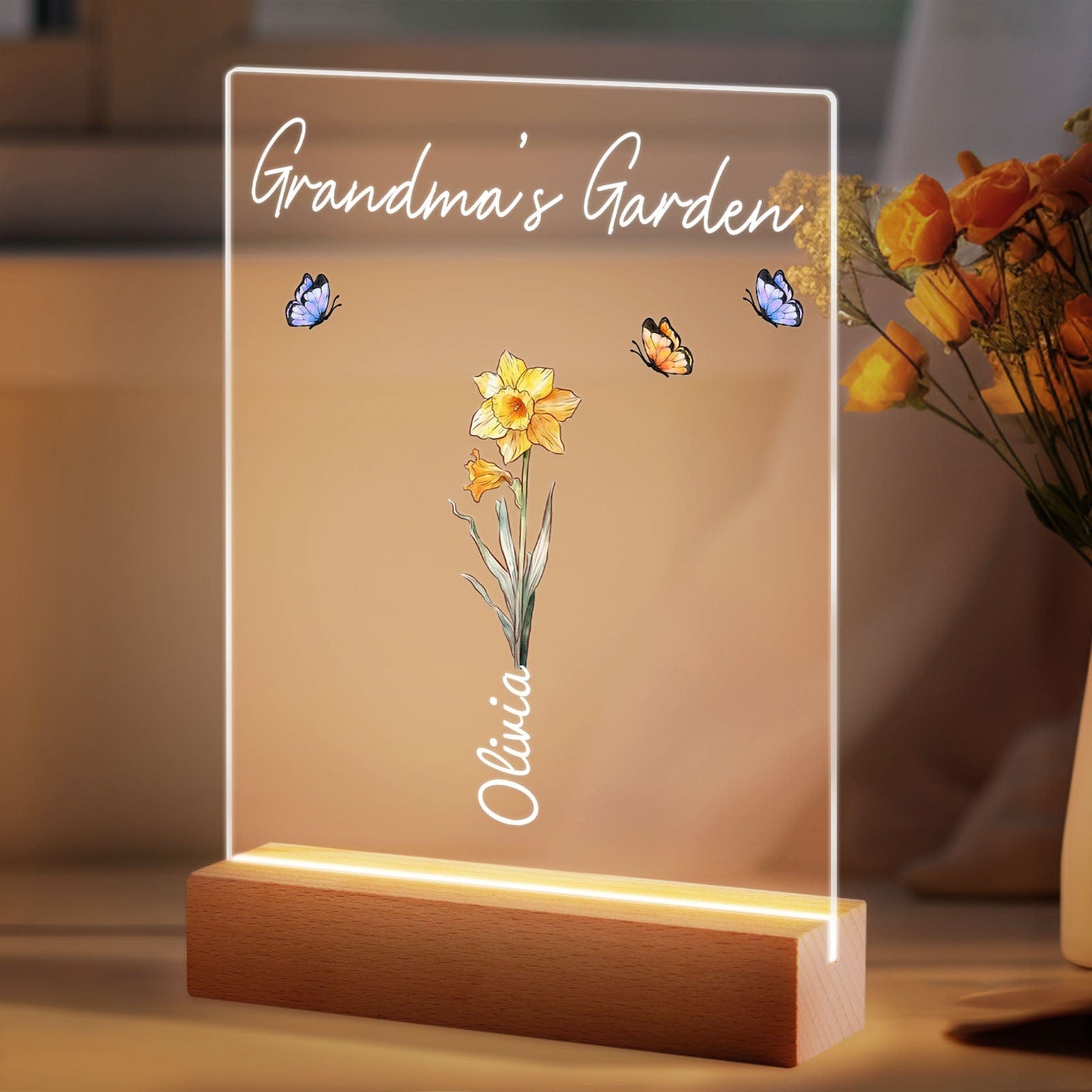 Lampada Notturna Personalizzata 'giardino Della Nonna', Regalo Floreale Per Il Mese Di Nascita, Per Lei. - GiftlabIT