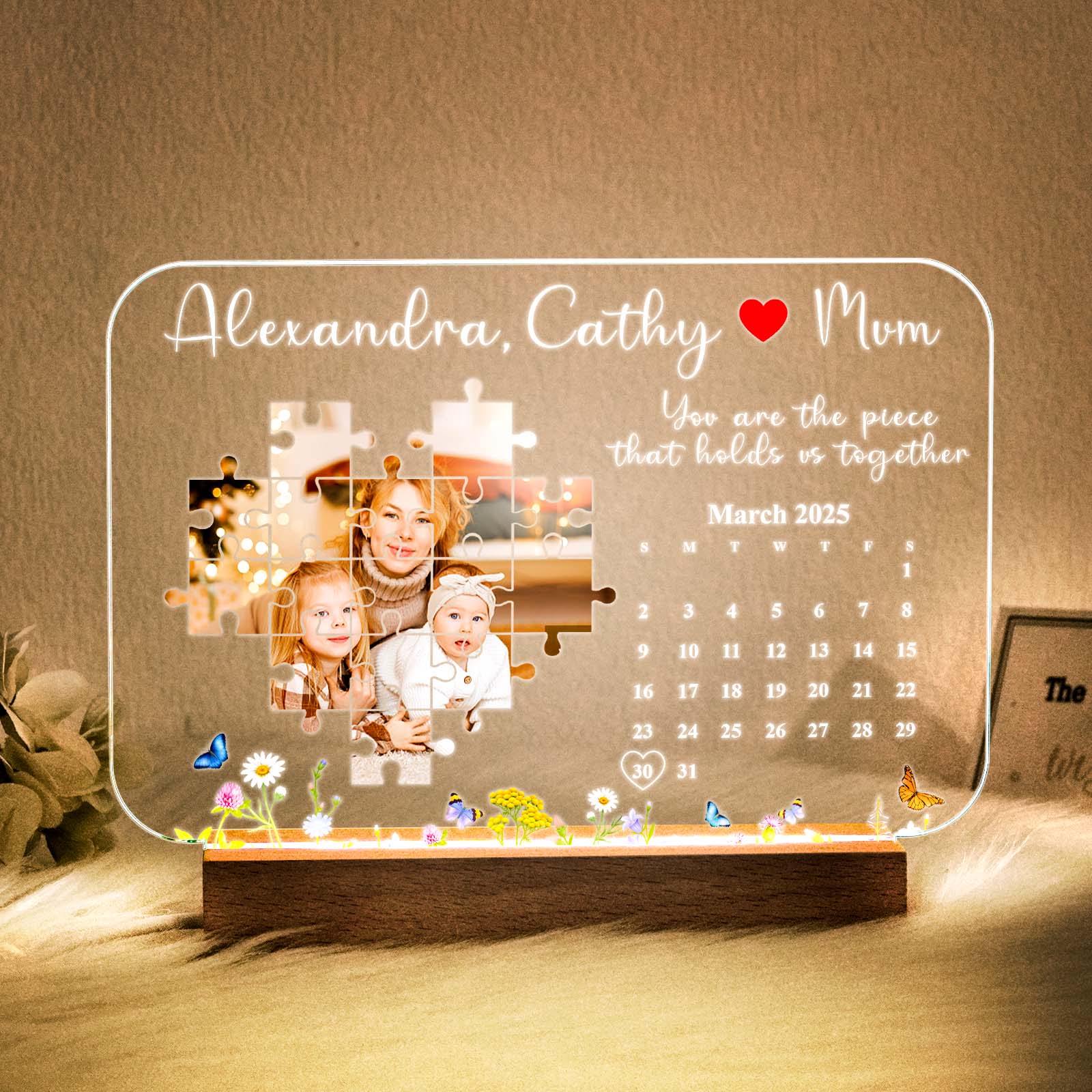 Tu Sei Il Pezzo Che Ci Tiene Uniti - Cornice Luminosa - Regali Personalizzati Per La Mamma - GiftlabIT