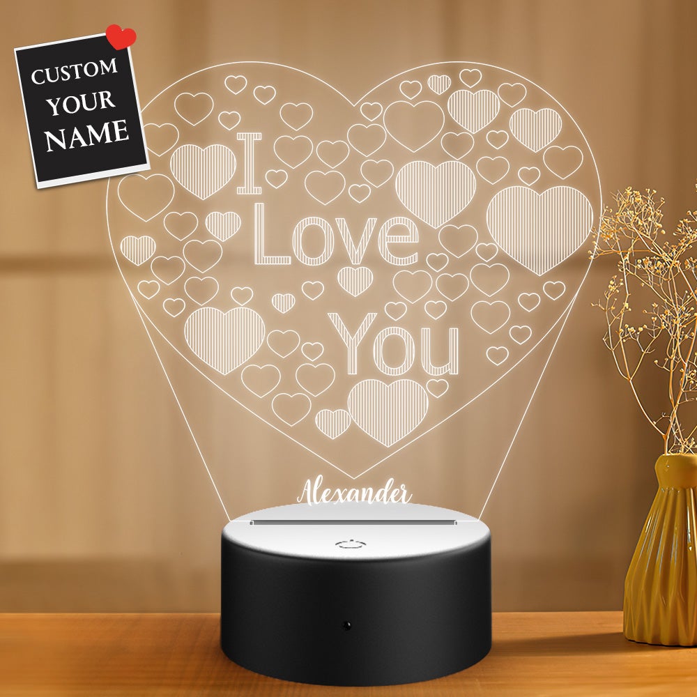 Luce Notturna Di San Valentino Con Nome Da Regalare Al Fidanzato, A Forma Di Cuore - GiftlabIT
