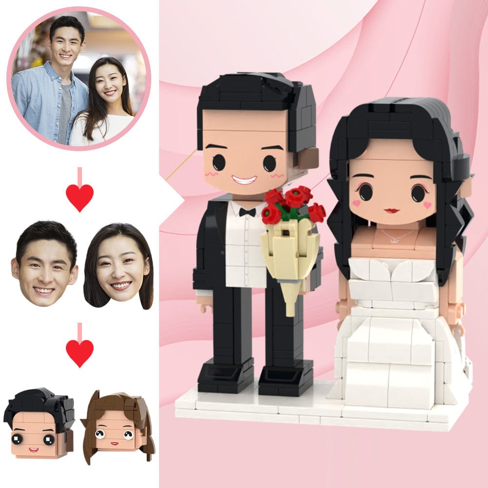 Regali Di Nozze Matrimonio Romantico Figurini In Mattoncini Con Viso Carino Testa Personalizzabile 2 Persone Figurini In Mattoncini Personalizzati - GiftlabIT