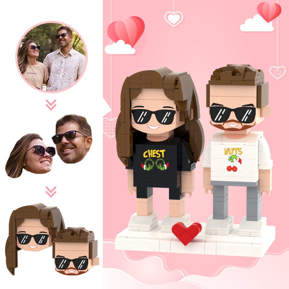 Regali Di San Valentino Testa Personalizzata 2 Persone Simpatiche Figure In Mattoncini Coppia Divertente Figure In Mattoncini - GiftlabIT