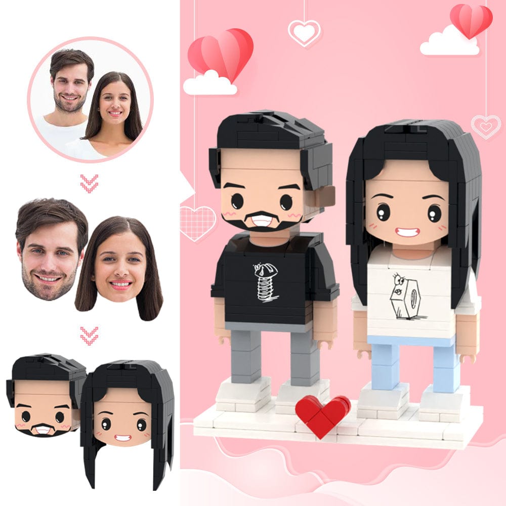 Regali Di San Valentino Testa Personalizzata 2 Persone Simpatiche Statuine In Mattoncini Coppia Innamorata Statuine In Mattoncini - GiftlabIT